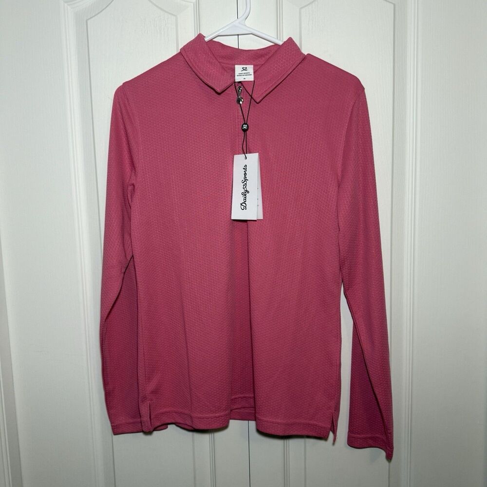 Daily Sports Long Sleeve Shirt Womens M Medium Tulip Pink Polo Quarter Zip Pull